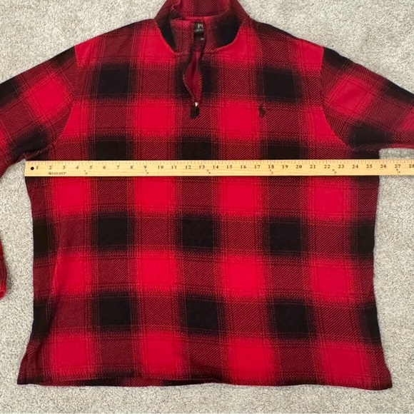 Polo Ralph Lauren Men Red Black Buffalo Plaids Quarter Zip Sweater Size Large - Picture 10 of 12